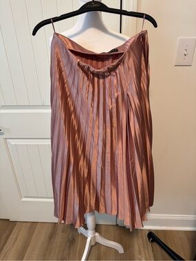 Zara Rose Gold Pleated Satin Midi Skirt